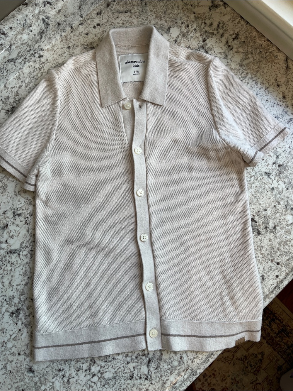 abercrombie kids Beige Short-Sleeve Sweater Polo with Contrast Trim
